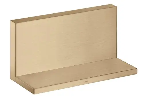 Ablage in gebürstetem Bronze-Finish mit klaren Kanten. Auf der Vorderseite ist das Logo von AXOR sichtbar.